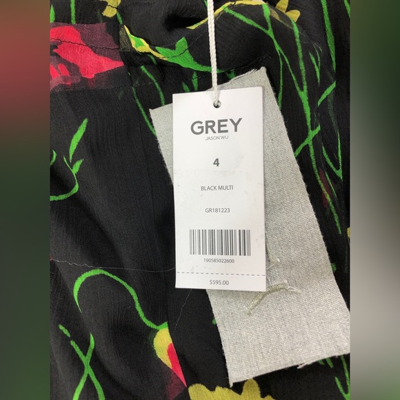 NWT $595 Jason Wu Grey Off-Shoulder Floral-Print Silk Chiffon Dress - Picture 6 of 6